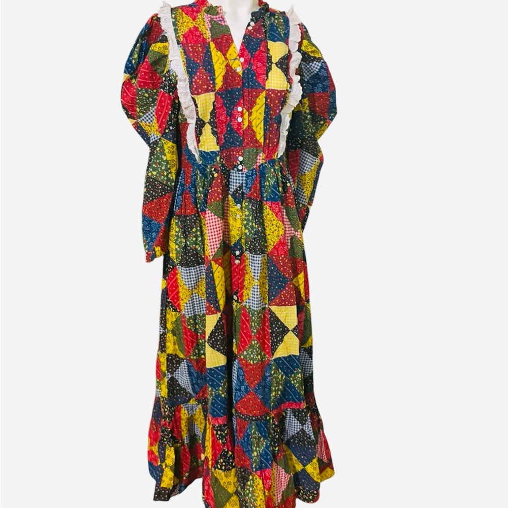 Doen Nicoletta Patchwork Print Organic Cotton Midi Dress Size Medium